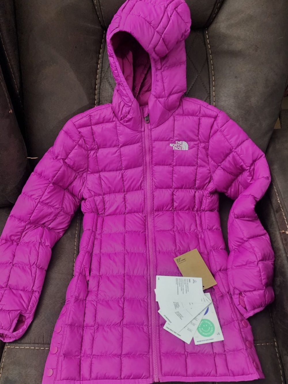 The North Face Girls' Magenta/Purple Hooded Puffer Jacket